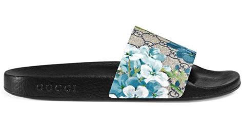 gucci blue slide|women's gucci slides blue flowers.